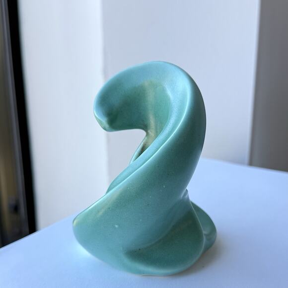 Stangl Pottery Free Form Swirl Candlestick Holder Turquoise Blue Glaze 3 3/4" - Picture 2 of 9